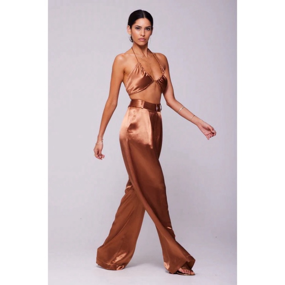NWT - Resa Brown Coord Set with Crop Top and High Waist, Wide Leg Trouser